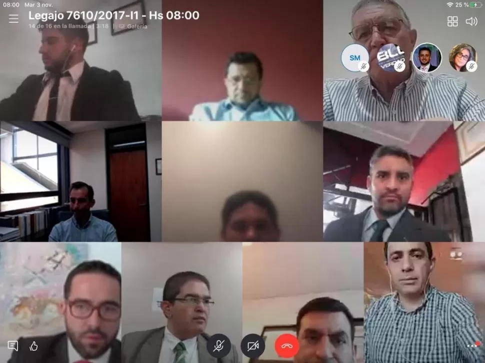 PANTALLA DE SKYPE. El acto virtual de ayer en la causa penal “Muro”.  