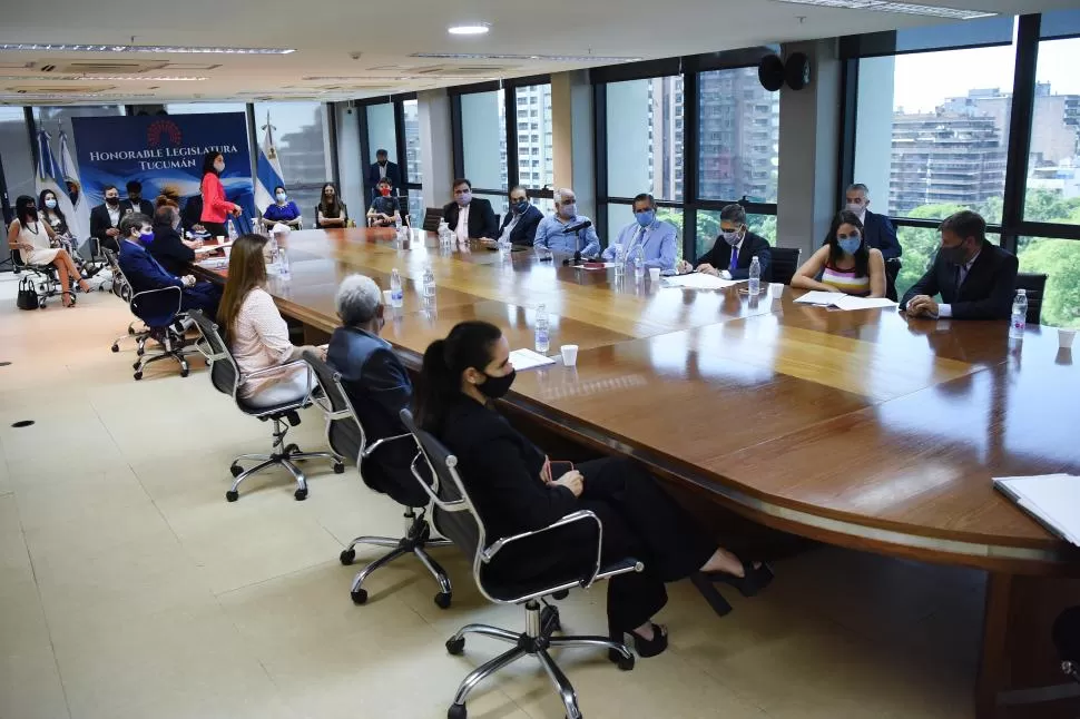 PROTAGONISTAS DEL “JURY”. Abajo a la der., los acusadores Najar, Khoder y la funcionaria Nazur, y a la izq., Pedicone y sus letrados. Al frente, los jurados: Morof, Herrera, Loza, Posse, Nazur, Alperovich, Berarducci y Critto (tap.).  la gaceta / fotos de Analía Jaramillo