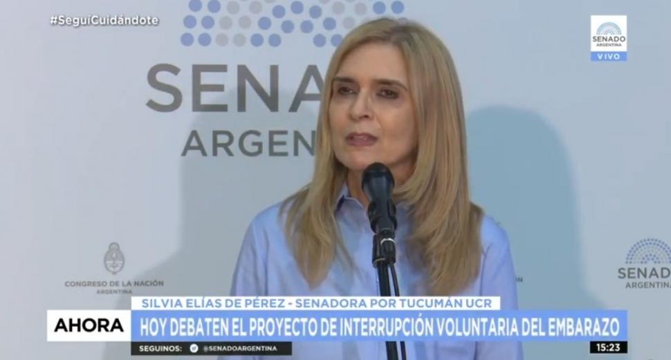 PRESENTE. Silvia Elías brindó una conferencia de prensa en el Senado. 