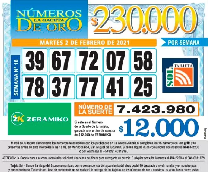 Los Números de Oro de LA GACETA