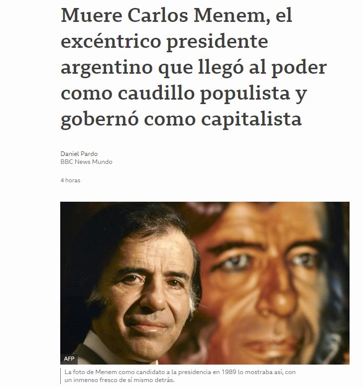 Los principales diarios del mundo se hacen eco de la muerte de Carlos Menem