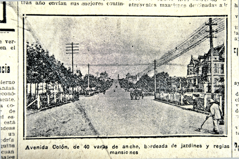 AVENIDA COLON. Una vista muy diferente de las actuales de una de las vías más emblemáticas de la ciudad balnearia. 