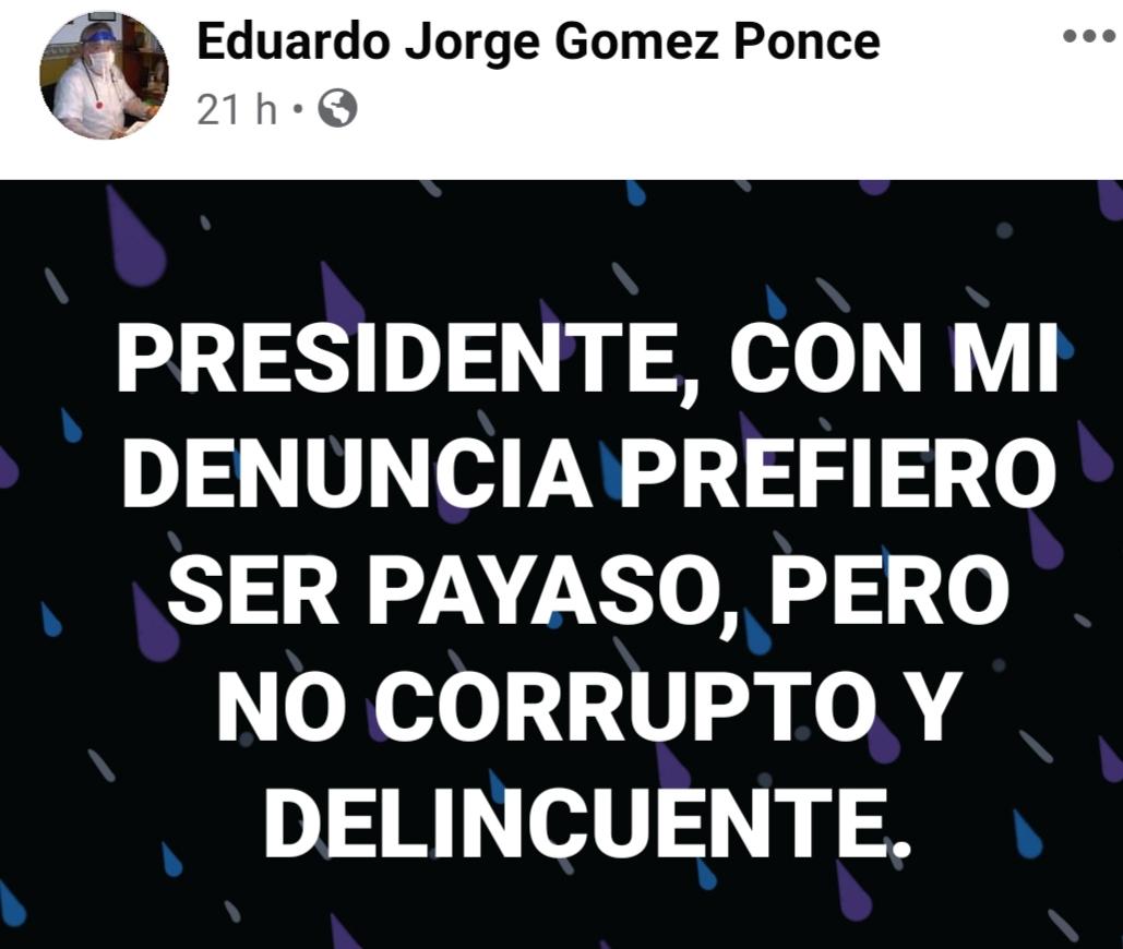 El mensaje que subió el médico en su cuenta de Facebook.