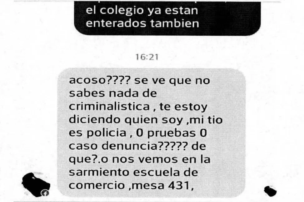 INTIMIDACIÓN. Captura de un mensaje proporcionado por Tacacho.