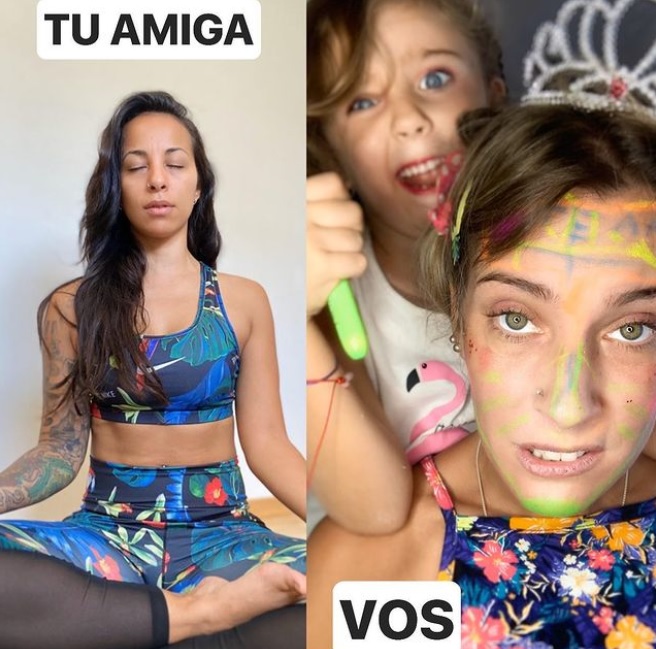 INSTAGRAM. Una broma: la amiga sin hijos, tranquila y ella, enloquecida.