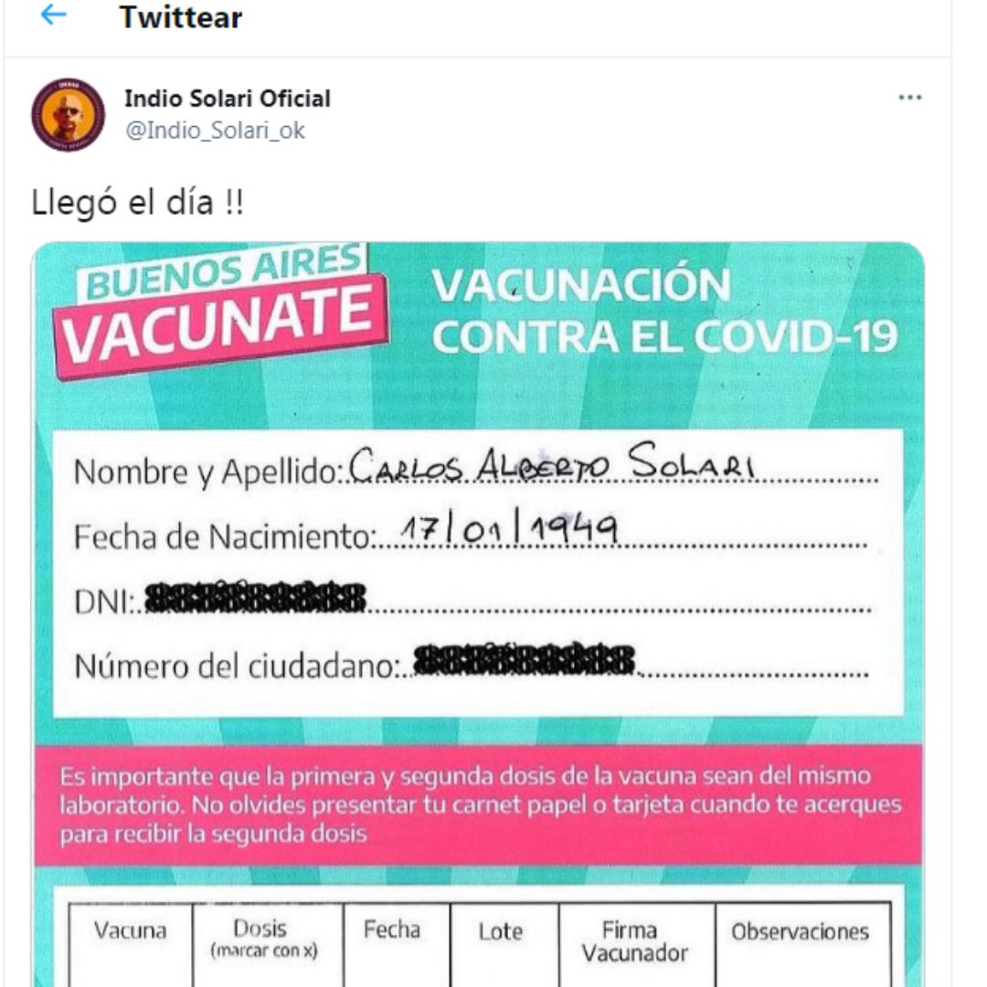 Se vacunó el Indio Solari y lo contó en sus redes