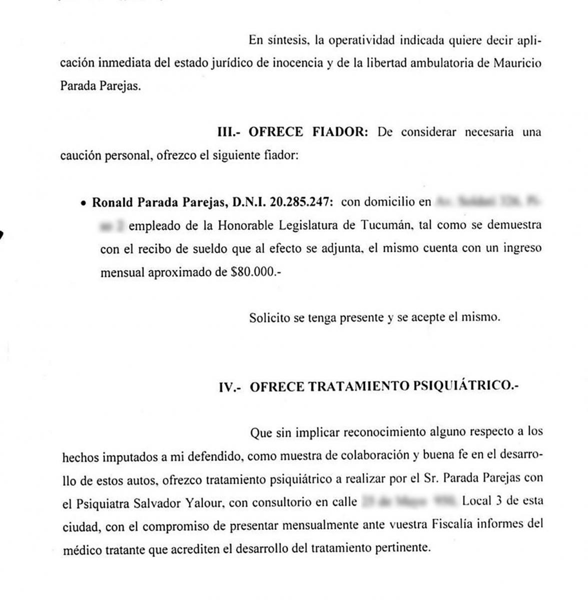 FACSÍMIL DEL ESCRITO. Propuesta de la defensa del femicida de Tacacho. 