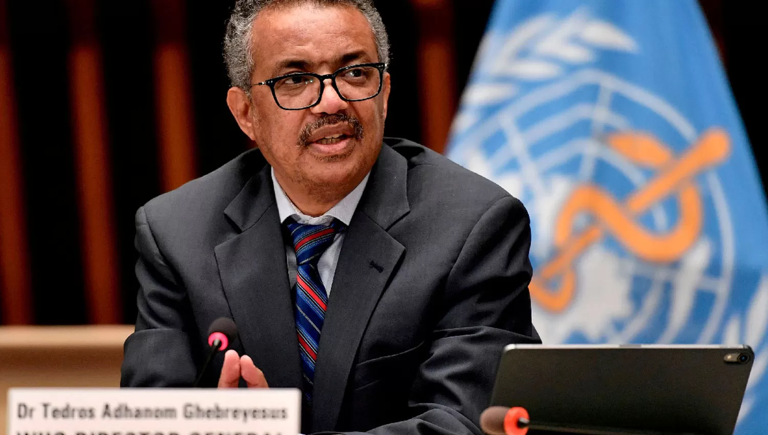 DUDAS. El director general de la OMS, Tedros Adhanom Ghebreyesus, durante su presentación. REUTERS