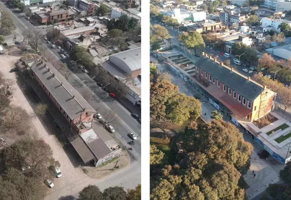 ANTES Y DESPUÉS. Las obras avanzan en el polo gastronómico que se instala en El Provincial. Foto: Secretaría de Obras Públicas / Alfredo Toscano