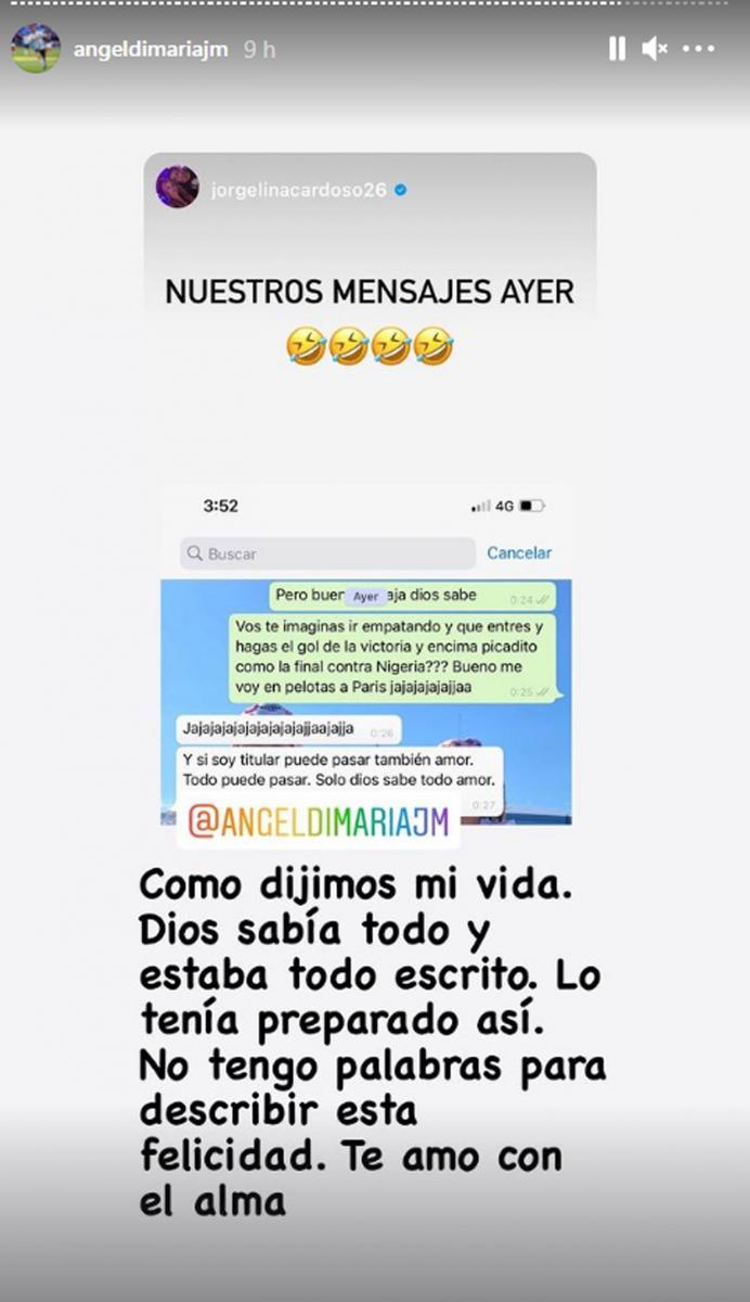 Captura de pantalla del chat entre Ángel y su esposa Jorgelina.