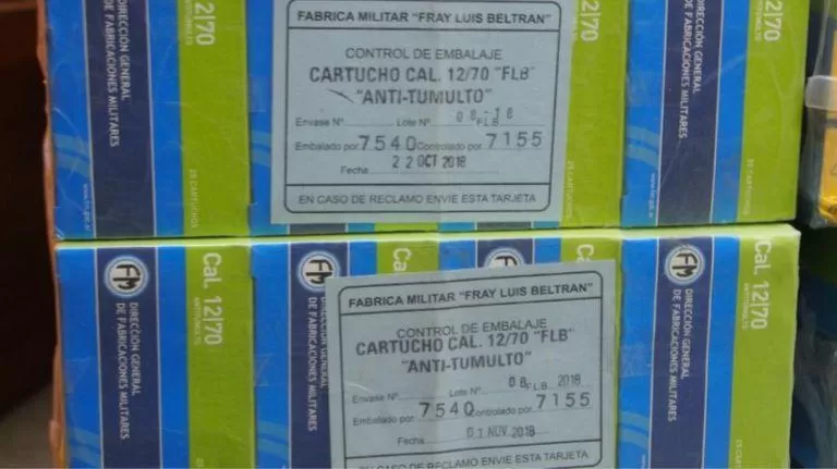 CARTUCHOS. Las cajas tienen fecha de octubre y noviembre de 2018.  telam 