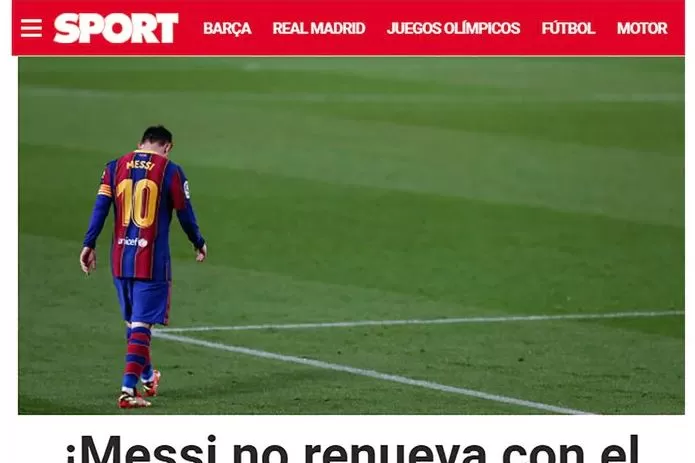 FIN DE UNA ERA. Lionel Messi se va del Barcelona. Foto tomada de: sport.com