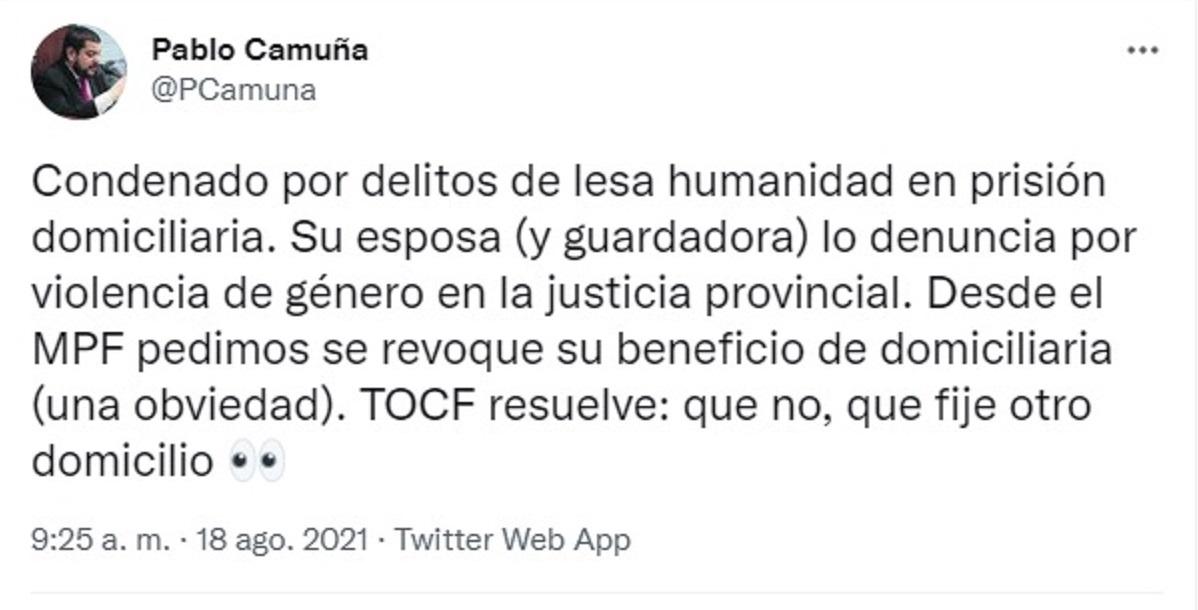 Un penado por delitos de lesa humanidad con arresto domiciliario fue denunciado por violencia de género