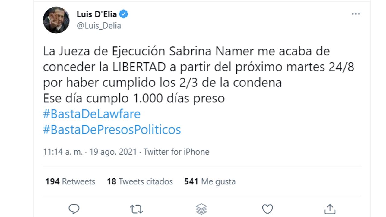 La Justicia concedió la libertad condicional a Luis D’Elía 