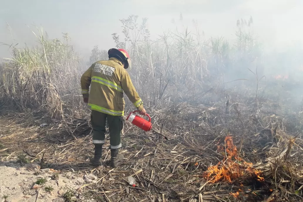 HUMO Y FUEGO. Los bomberos controlaron ayer el incendio en el Camino de Sirga.