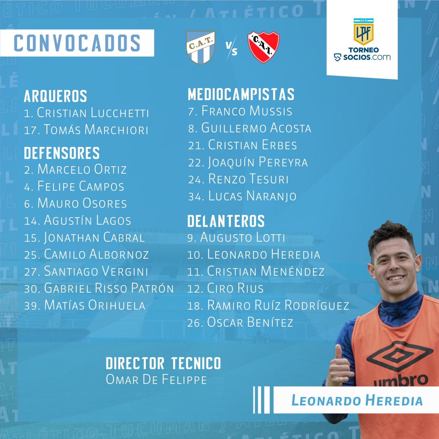 Atlético confirmó el regreso de Cabral para el duelo ante Independiente