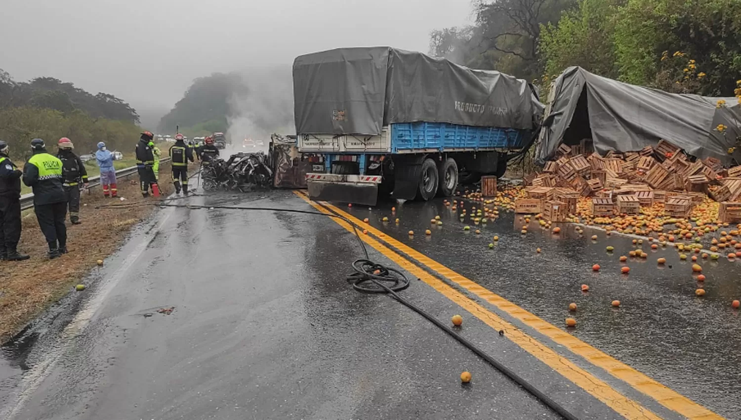 Así quedó la ruta 9 después del trágico accidente de esta mañana.