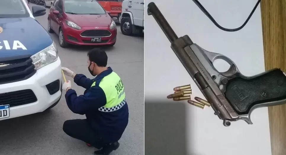 PERICIA. La Policía y criminalística determinan el calibre del arma con la que los delincuentes abrieron fuego.  