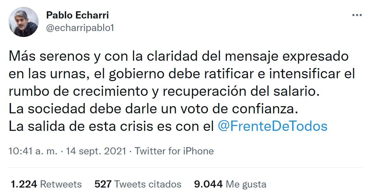 La reflexión de Pablo Echarri tras la derrota: El gobierno debe ratificar e intensificar el rumbo