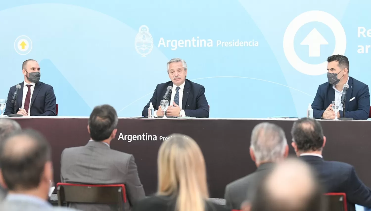 REORDENANDO LA TROPA. El presidente Alberto Fernández, en una conferencia que dio esta semana, tras las PASO. Foto: Presidencia de la Nación