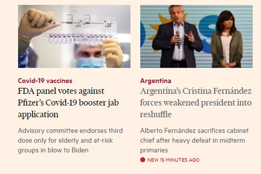 UNA TAPA INTERNACIONAL. El Financial Times, de Gran Bretaña. CAPTURA DE PANTALLA