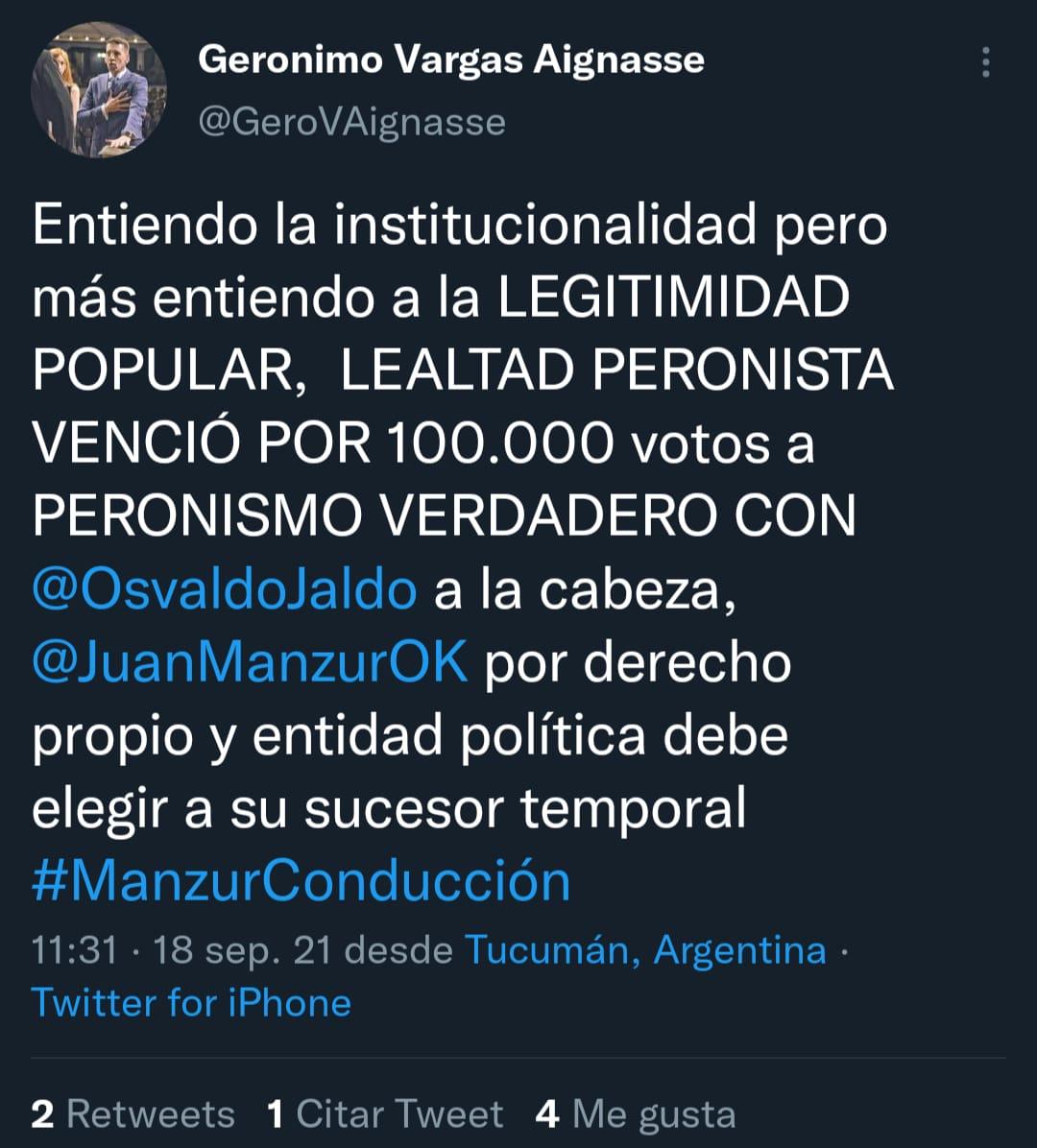 El manzurismo dice que Jaldo no puede quedar a cargo del PE y el jaldismo resiste la embestida