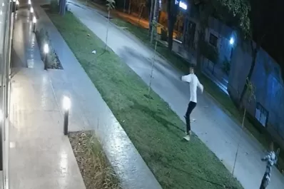 Daños durante la madrugada: quedaron filmados lanzando piedras a un comercio