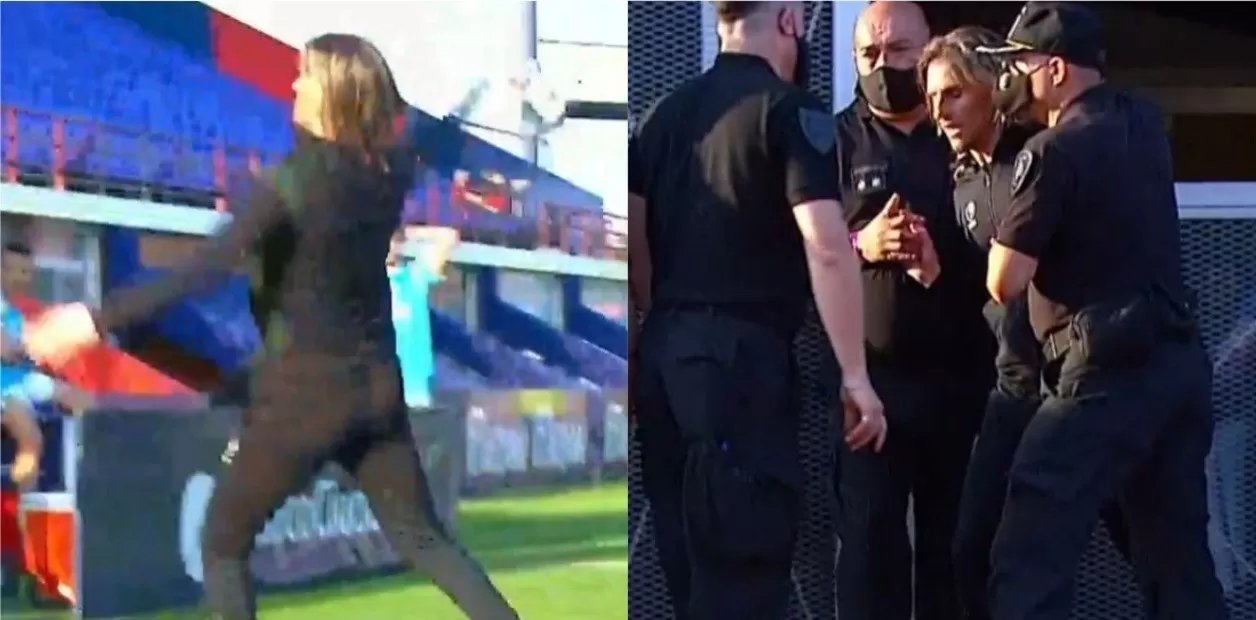 ALTERADO. Beccacece fue captado por las cámaras de TV y los fotógrafos apostados en el estadio Bidegain de San Lorenzo..