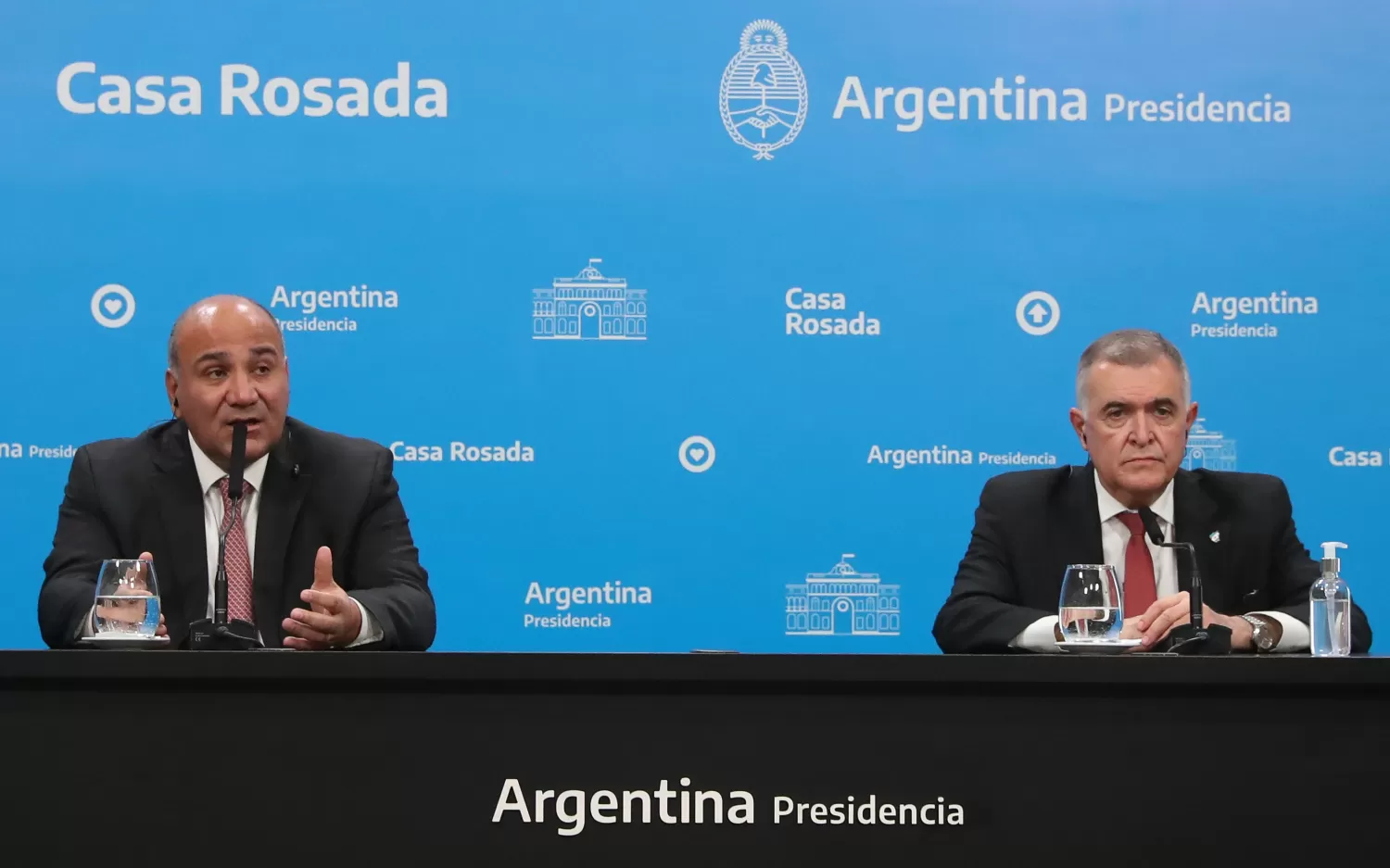 CONFERENCIA. Juan Manzur y Osvaldo Jaldo, en la Casa Rosada. Foto Presidencia de la Nación