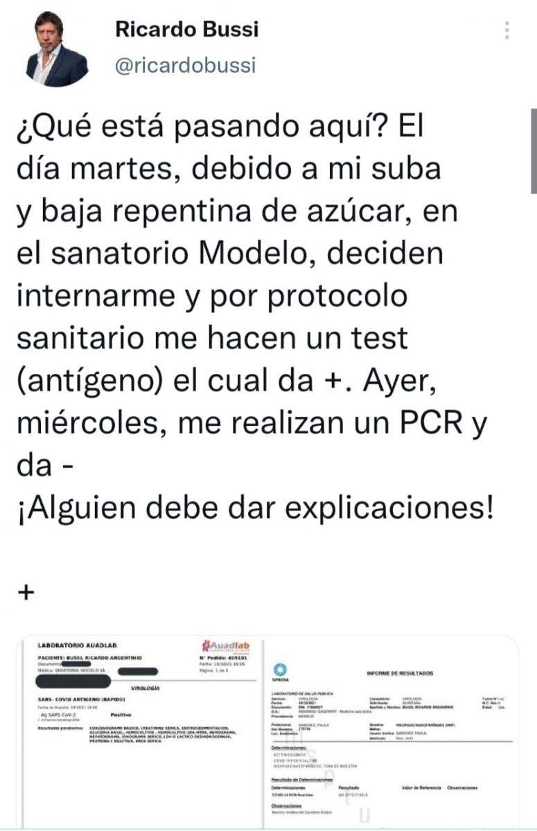 Captura de Twitter de la cuenta de Ricardo Bussi.