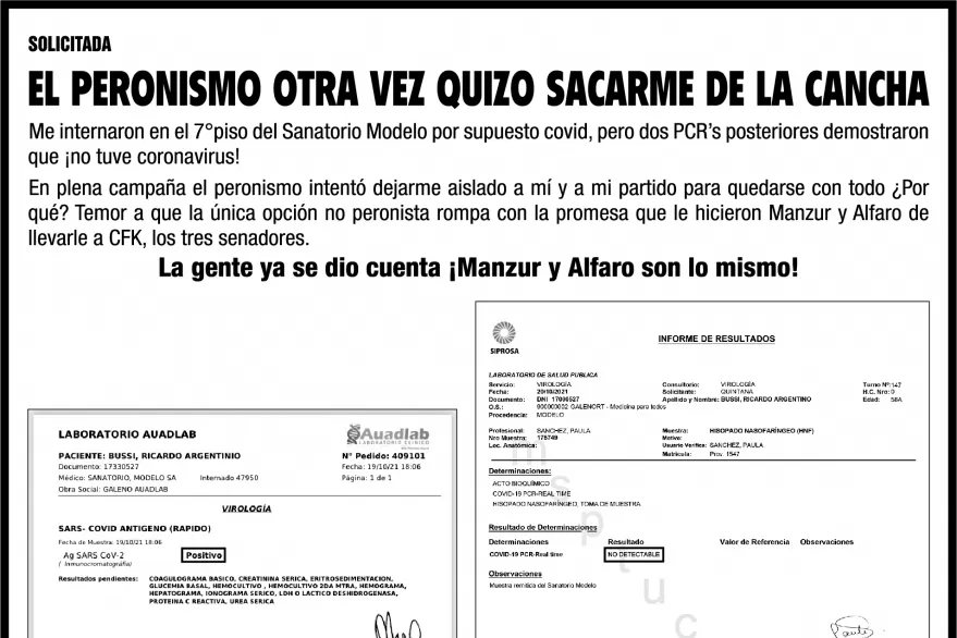 Solicitada: El peronismo quiso sacarme de la cancha