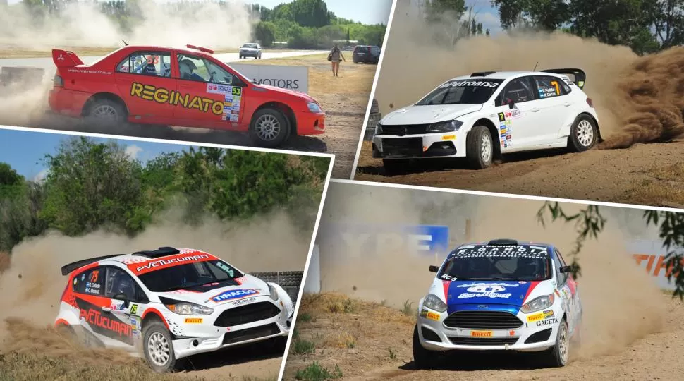 INTENSIDAD. Las postales que llegan desde la Patagonia anticipan una carrera con suelos secos y polvorientos. Reginato, Padilla (arriba), Collado y García en acción. Fotos Marcelino Mercado