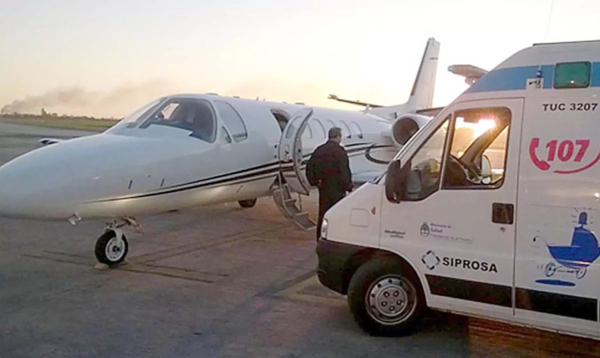 Un cordobés fue trasladado en el avión sanitario por un traumatismo en columna vertebral