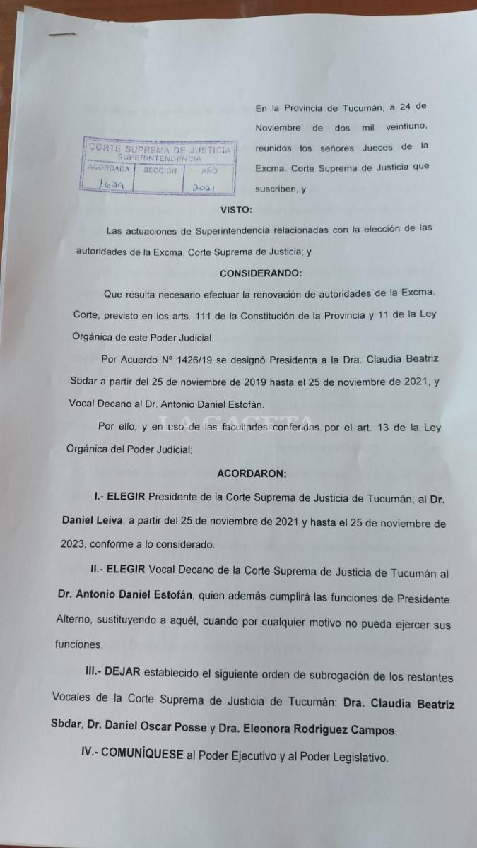 Así fue la votación que llevó a Daniel Leiva a la presidencia de la Corte provincial