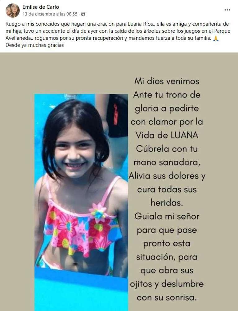 Recen por ella: El doloroso pedido de la mamá de la niña a la que le cayó un árbol en el parque Avellaneda