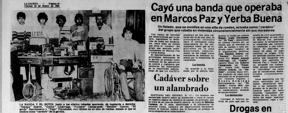 DOCUMENTO. “Cayó una banda que operaba en Marcos Paz y Yerba Buena”, se titula la nota que da cuenta del primer arresto de Lizárraga.  