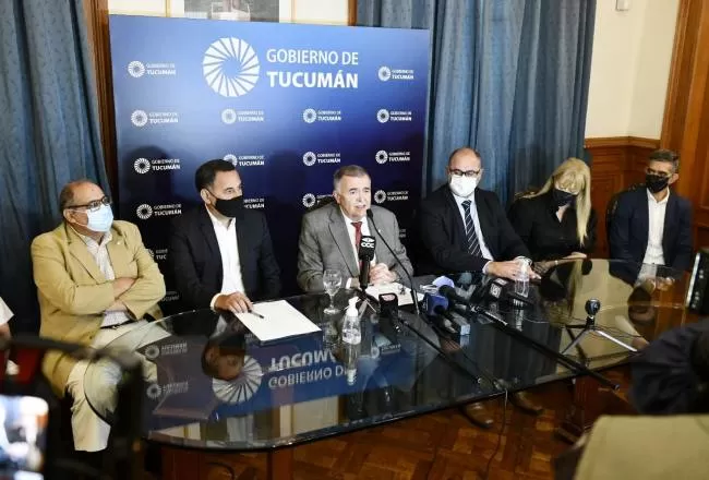 EN CASA DE GOBIERNO. Jaldo encabezó la conferencia de prensa. COMUNICACIÓN PÚBLICA 