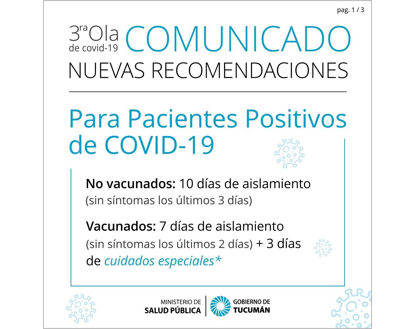 Las recomendaciones más importantes para pacientes positivos y contactos estrechos asintomáticos