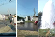Video: empezó a salir agua de un desagüe y niños aprovecharon para refrescarse