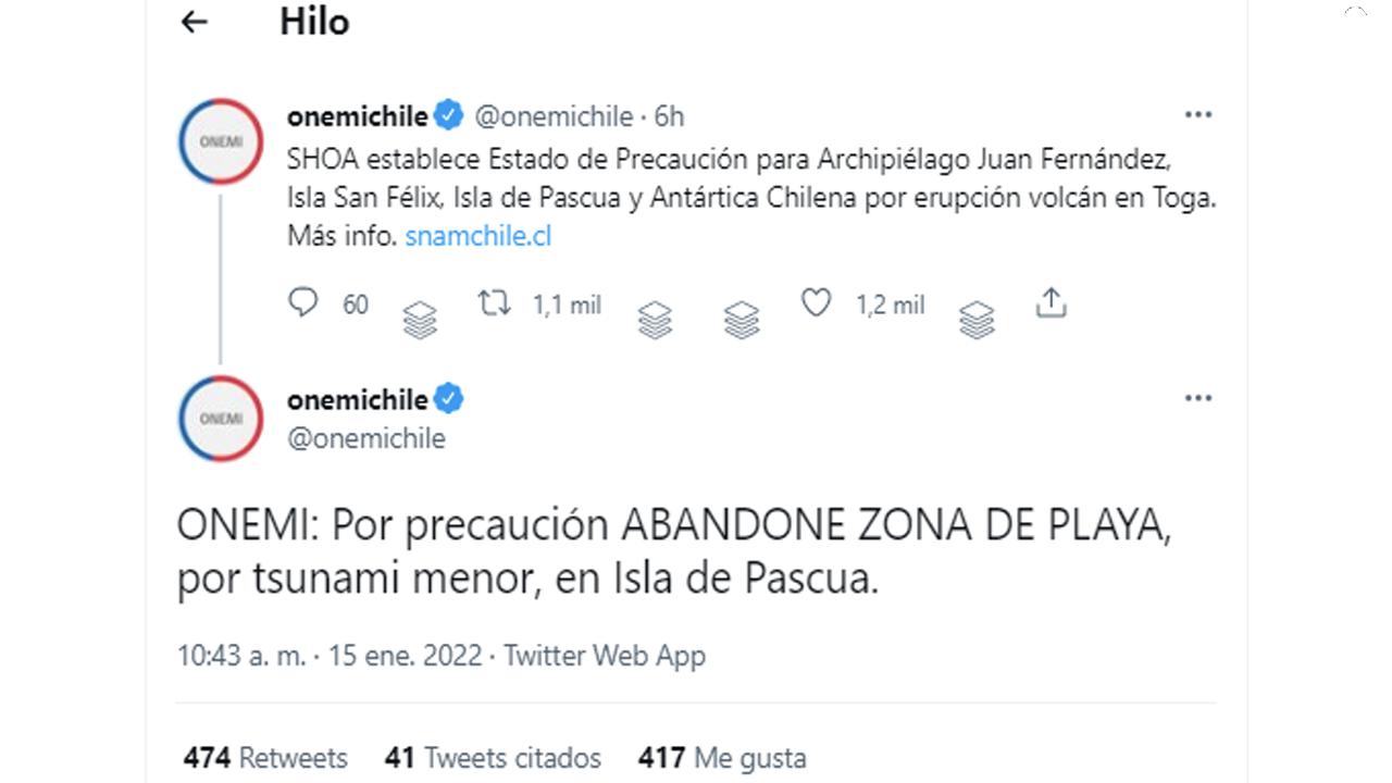 Un tsunami amenaza las costas de Chile, según las autoridades del país vecino