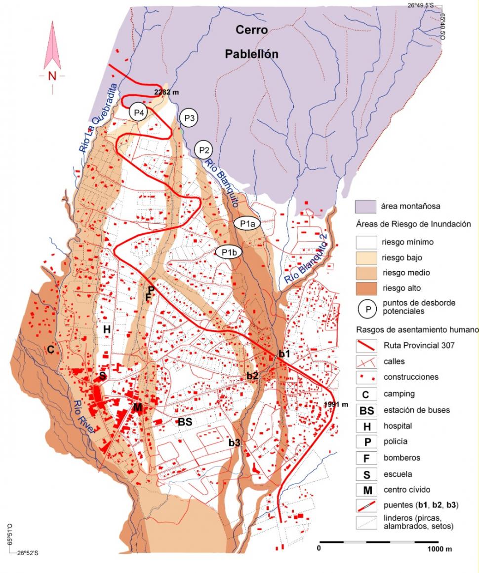 EN GRISES. El mapa realizado por los investigadores donde muestran las zonas de riesgo ante una nueva inundación.