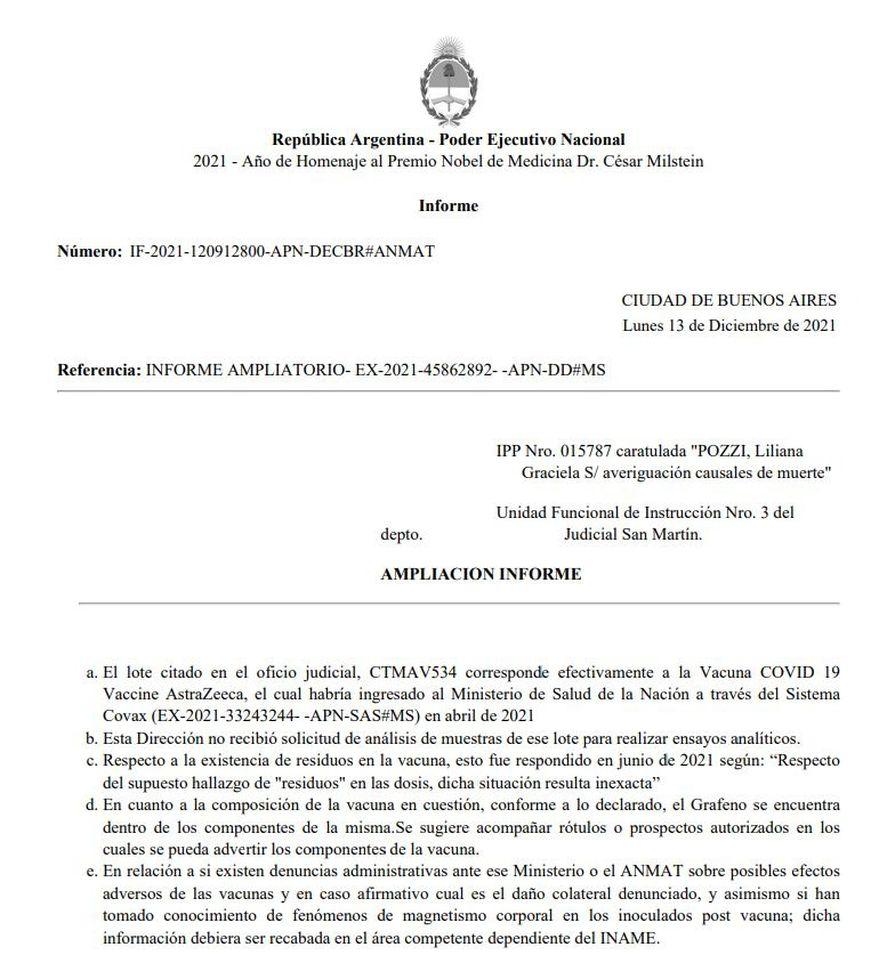 Anmat afirmó que la vacuna de AstraZeneca no contiene grafeno