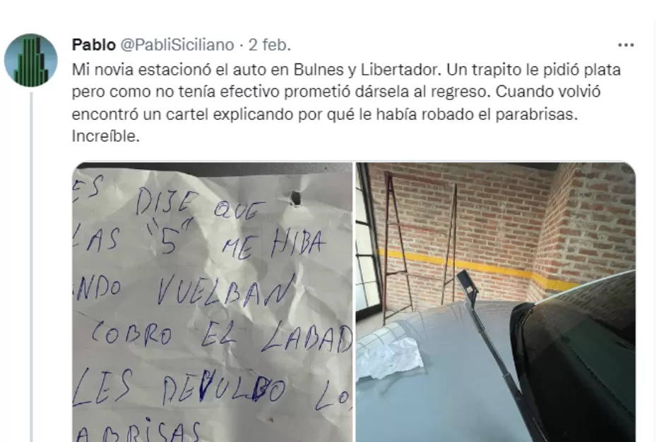 No le pagó a tiempo a un “trapito” y le sacó el parabrisas