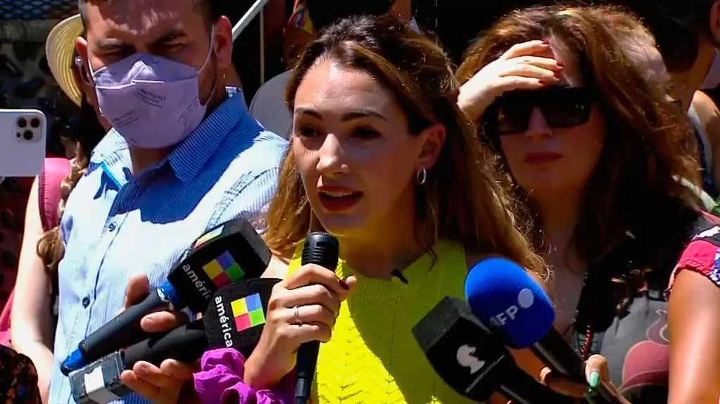 PROTESTA. Thelma Fardín, durante la conferencia de prensa. FOTO TOMADA DE TN.COM.AR