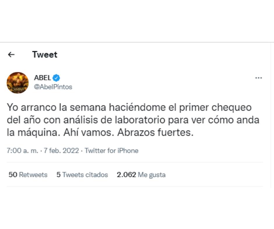 Primer chequeo: Un posteo de Abel Pintos generó preocupación