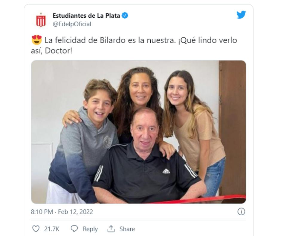 Carlos Bilardo reapareció en las redes y conmovió con un posteo