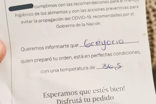 Covid-19: Pidió delivery, le mandaron la temperatura del chef y volvió viral