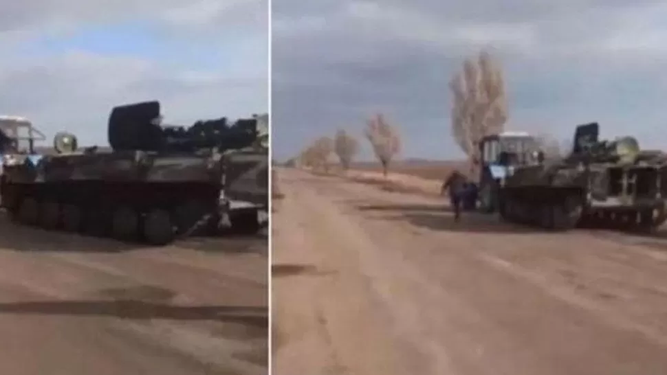 Un campesino de Ucrania roba un tanque de guerra ruso