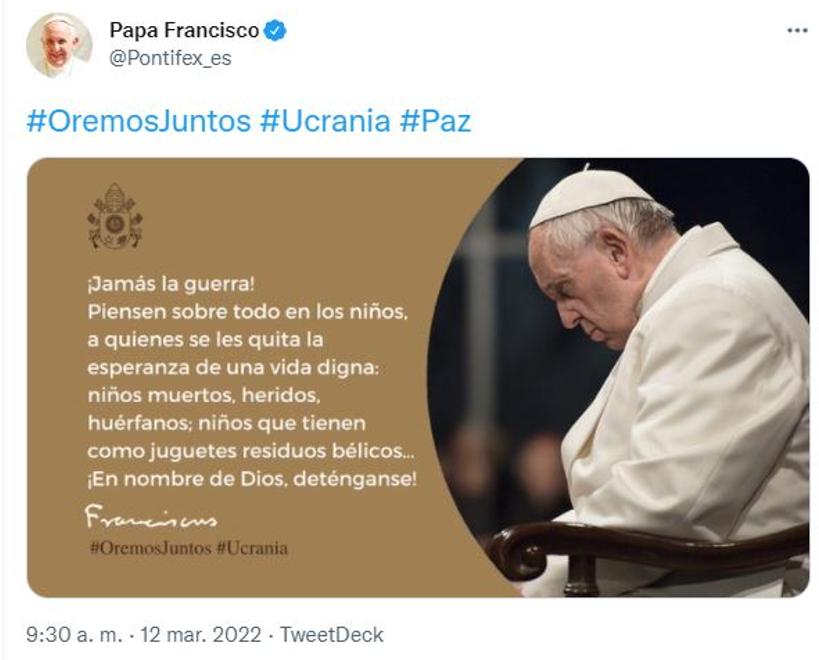 Guerra Rusia-Ucrania: ¡En nombre de Dios, deténganse!, pidió el papa Francisco