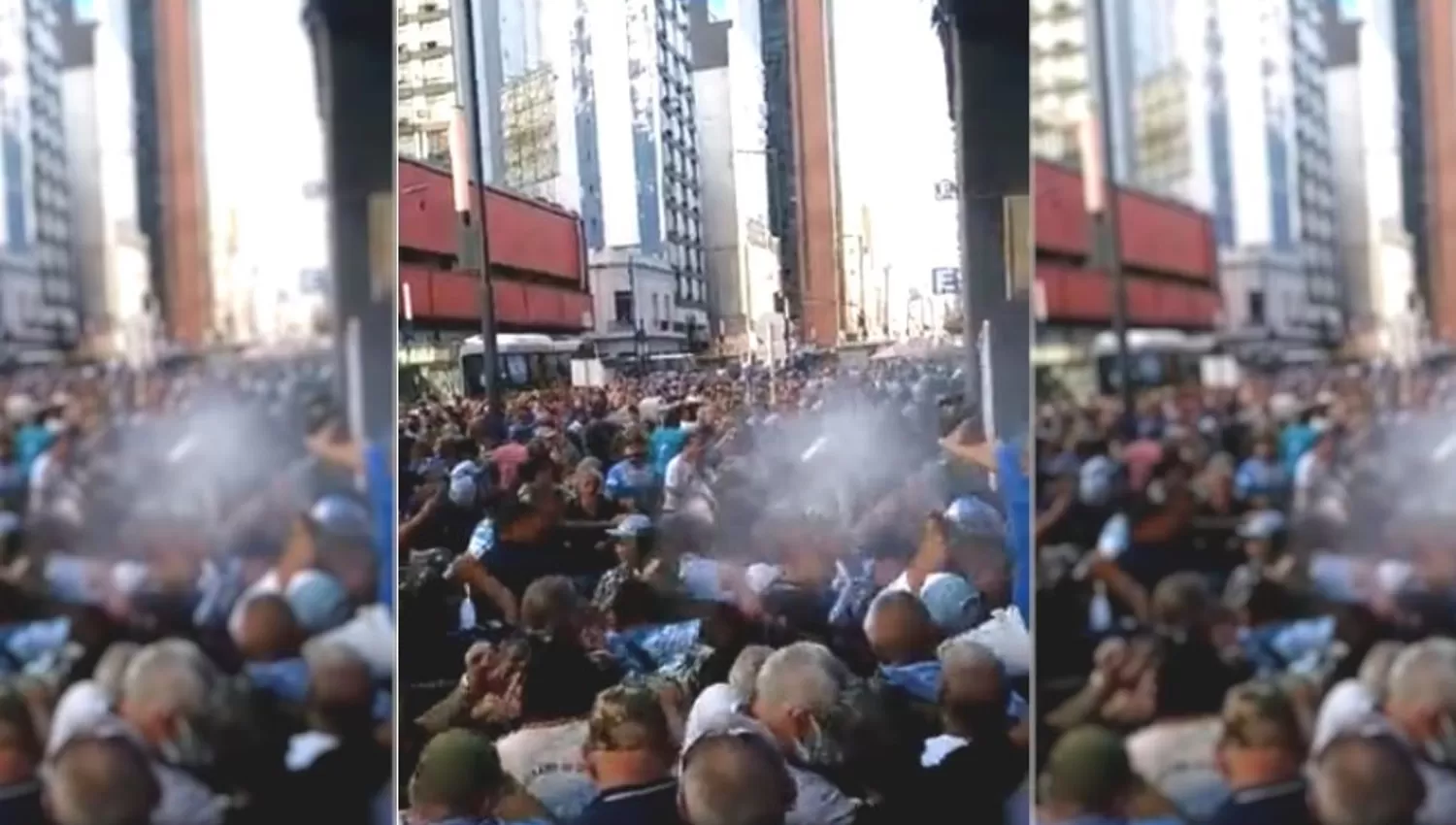 INCIDENTES. Ex combatientes de Malvinas y efectivos de la policía porteña se enfrentaron frente a la sede del Pami. Foto tomada de Radio Mitre.